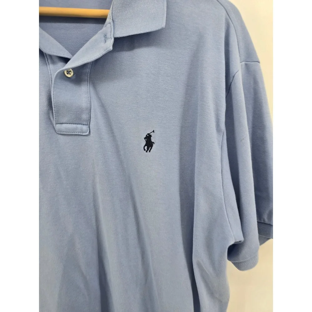 Polo Ralph Lauren Polo Shirt Men L Blue Solid Short Sleeve Embroidered Pony Pima